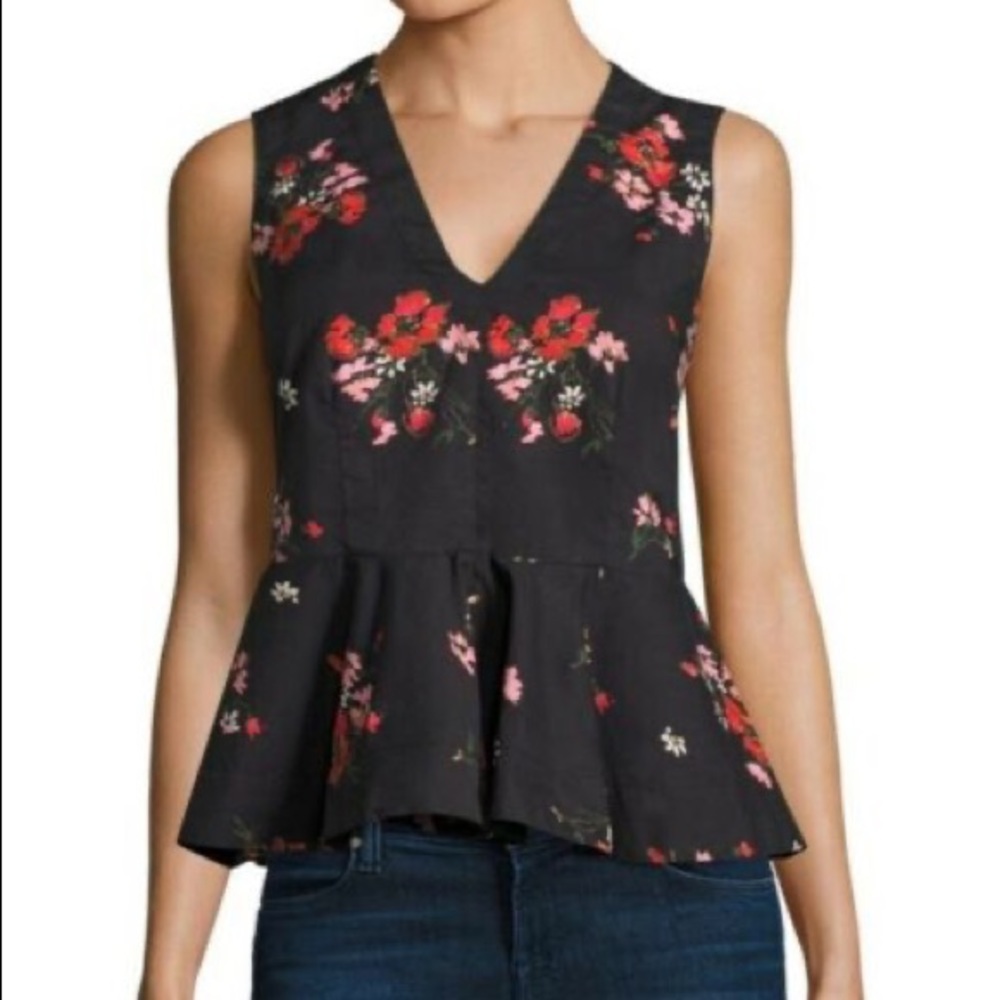 Rebecca Taylor Black Marguerite Floral Peplum Top